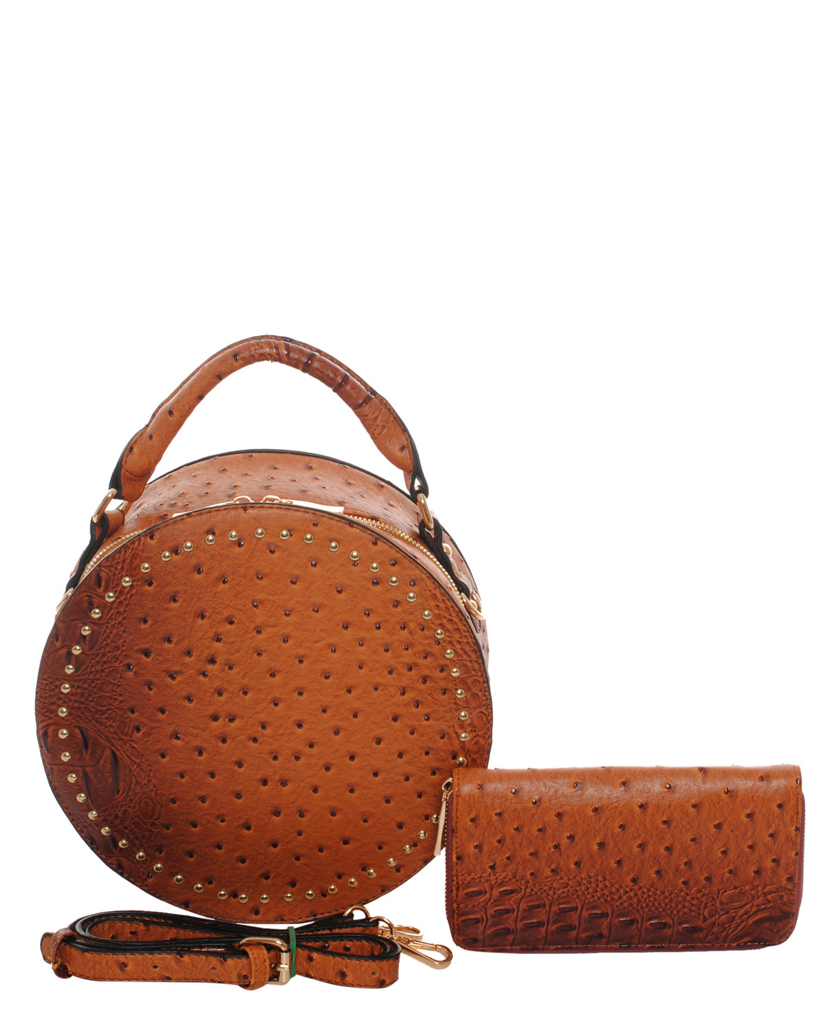 Women’s Handbags | Gabby Round Studded Alligator/Ostrich Bag Set – Total Woman Beauty & Fashions
